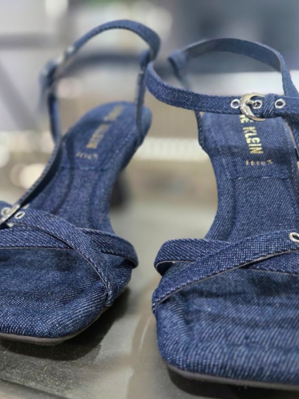 Anne Klein Denim Blue Square Toe iFlex Kitten Heel Slingback 8 NWOB - Picture 10 of 11
